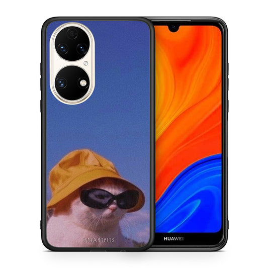 Θήκη Huawei P50 Cat Diva από τη Smartfits με σχέδιο στο πίσω μέρος και μαύρο περίβλημα | Huawei P50 Cat Diva case with colorful back and black bezels