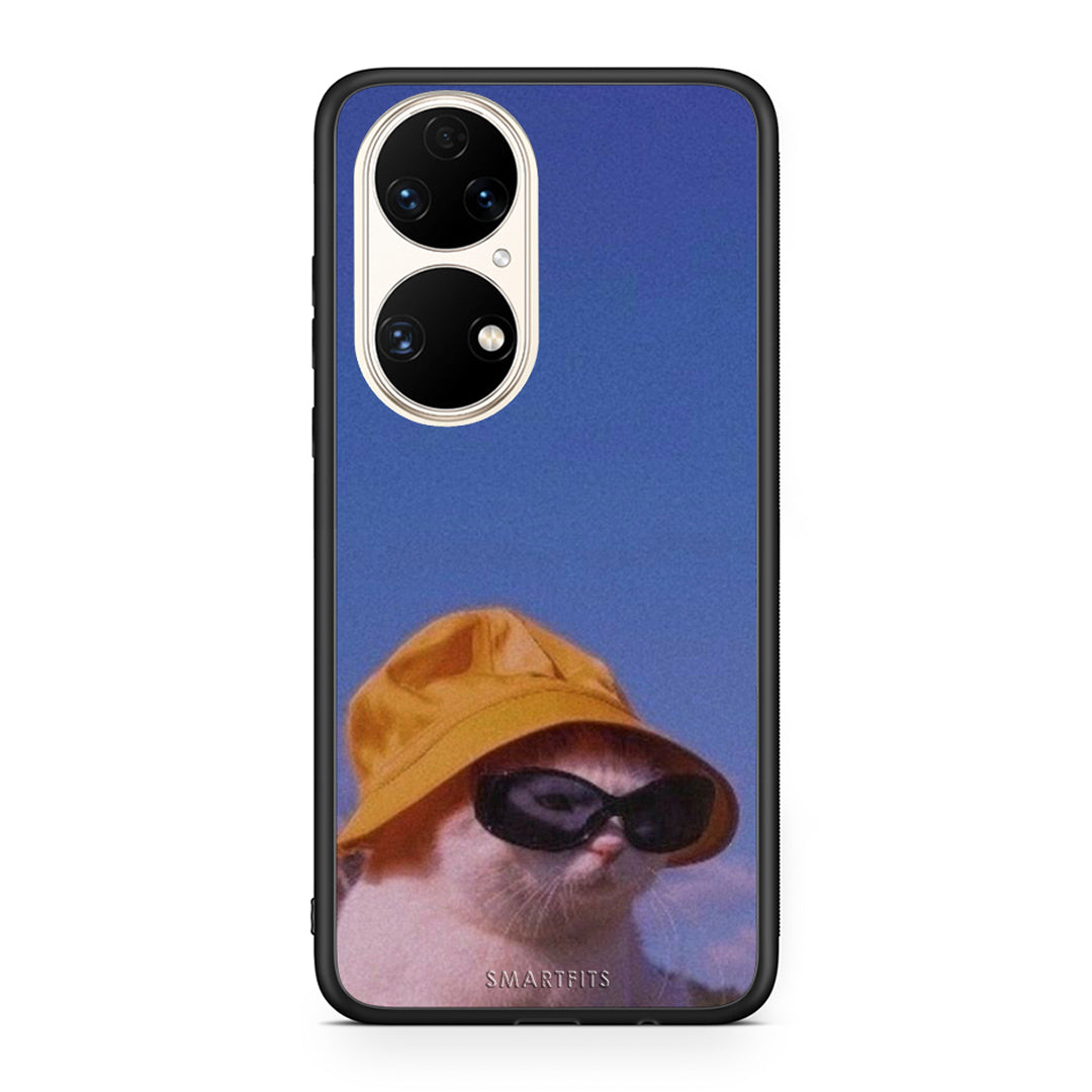 Huawei P50 Cat Diva θήκη από τη Smartfits με σχέδιο στο πίσω μέρος και μαύρο περίβλημα | Smartphone case with colorful back and black bezels by Smartfits
