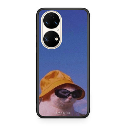 Huawei P50 Cat Diva θήκη από τη Smartfits με σχέδιο στο πίσω μέρος και μαύρο περίβλημα | Smartphone case with colorful back and black bezels by Smartfits