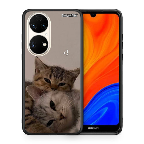Θήκη Huawei P50 Cats In Love από τη Smartfits με σχέδιο στο πίσω μέρος και μαύρο περίβλημα | Huawei P50 Cats In Love case with colorful back and black bezels