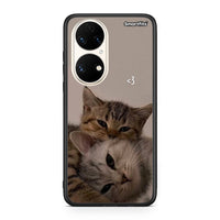 Thumbnail for Huawei P50 Cats In Love Θήκη από τη Smartfits με σχέδιο στο πίσω μέρος και μαύρο περίβλημα | Smartphone case with colorful back and black bezels by Smartfits