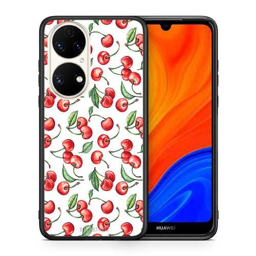 Θήκη Huawei P50 Cherry Summer από τη Smartfits με σχέδιο στο πίσω μέρος και μαύρο περίβλημα | Huawei P50 Cherry Summer case with colorful back and black bezels