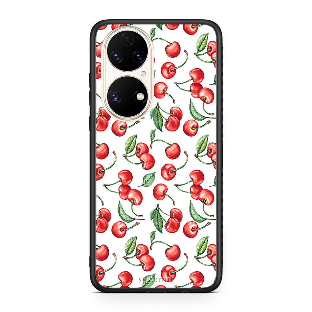 Huawei P50 Cherry Summer θήκη από τη Smartfits με σχέδιο στο πίσω μέρος και μαύρο περίβλημα | Smartphone case with colorful back and black bezels by Smartfits