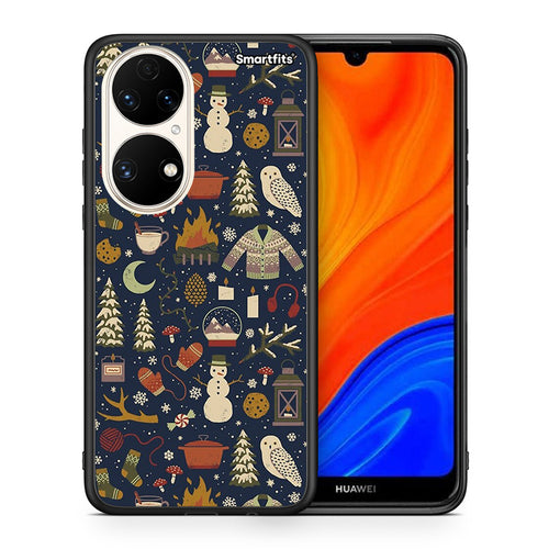 Θήκη Huawei P50 Christmas Elements από τη Smartfits με σχέδιο στο πίσω μέρος και μαύρο περίβλημα | Huawei P50 Christmas Elements case with colorful back and black bezels