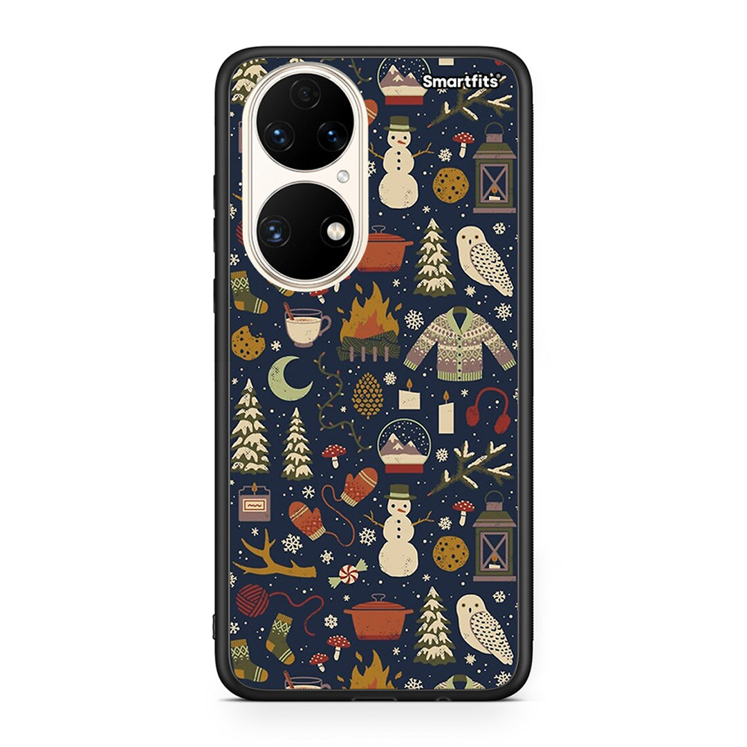Huawei P50 Christmas Elements θήκη από τη Smartfits με σχέδιο στο πίσω μέρος και μαύρο περίβλημα | Smartphone case with colorful back and black bezels by Smartfits