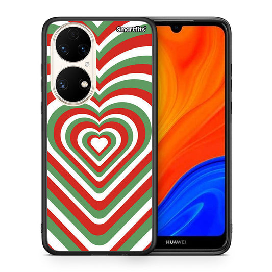 Θήκη Huawei P50 Christmas Hearts από τη Smartfits με σχέδιο στο πίσω μέρος και μαύρο περίβλημα | Huawei P50 Christmas Hearts case with colorful back and black bezels