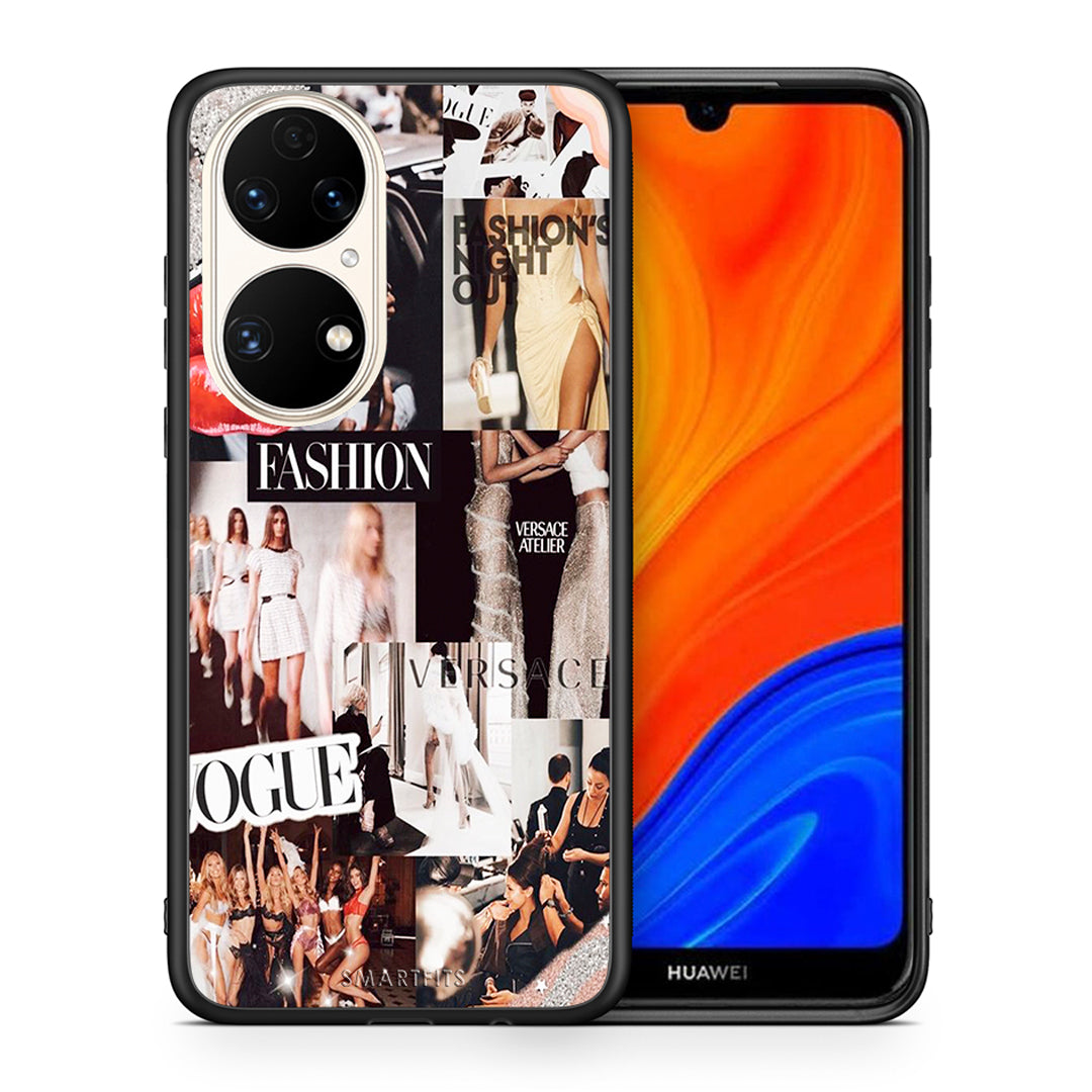 Θήκη Αγίου Βαλεντίνου Huawei P50 Collage Fashion από τη Smartfits με σχέδιο στο πίσω μέρος και μαύρο περίβλημα | Huawei P50 Collage Fashion case with colorful back and black bezels
