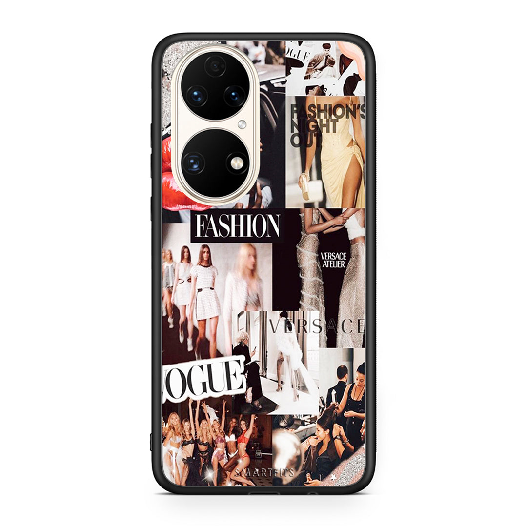 Huawei P50 Collage Fashion Θήκη Αγίου Βαλεντίνου από τη Smartfits με σχέδιο στο πίσω μέρος και μαύρο περίβλημα | Smartphone case with colorful back and black bezels by Smartfits