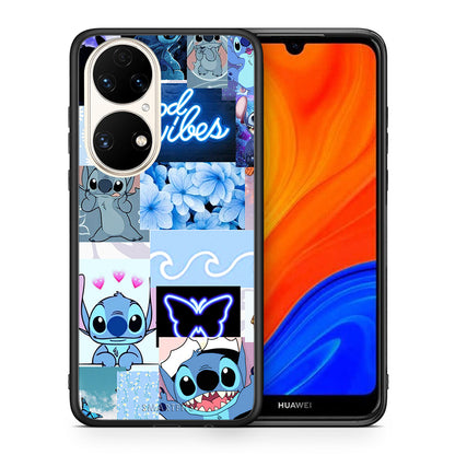 Θήκη Αγίου Βαλεντίνου Huawei P50 Collage Good Vibes από τη Smartfits με σχέδιο στο πίσω μέρος και μαύρο περίβλημα | Huawei P50 Collage Good Vibes case with colorful back and black bezels