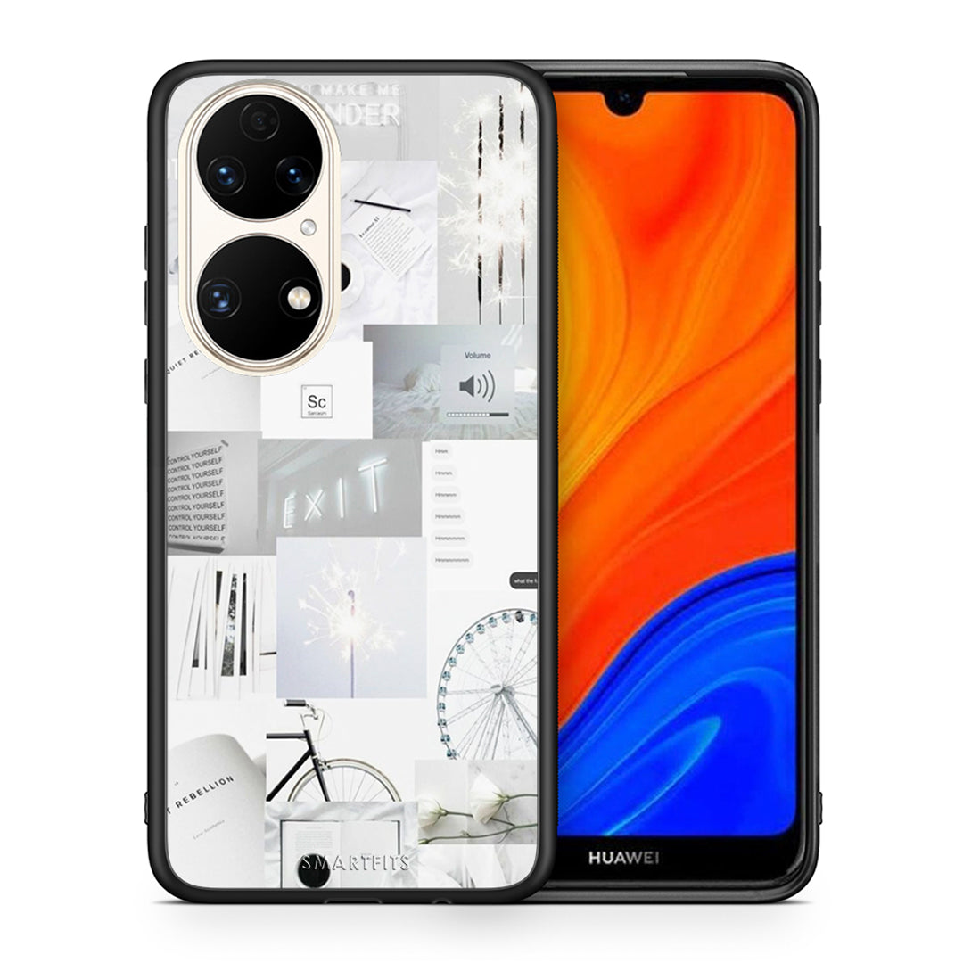 Θήκη Αγίου Βαλεντίνου Huawei P50 Collage Make Me Wonder από τη Smartfits με σχέδιο στο πίσω μέρος και μαύρο περίβλημα | Huawei P50 Collage Make Me Wonder case with colorful back and black bezels