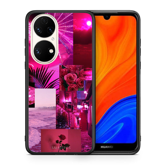 Θήκη Αγίου Βαλεντίνου Huawei P50 Collage Red Roses από τη Smartfits με σχέδιο στο πίσω μέρος και μαύρο περίβλημα | Huawei P50 Collage Red Roses case with colorful back and black bezels