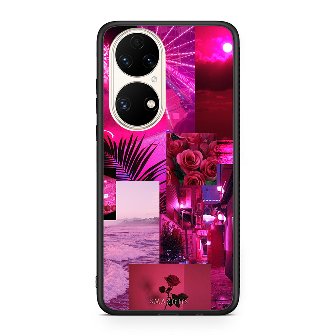 Huawei P50 Collage Red Roses Θήκη Αγίου Βαλεντίνου από τη Smartfits με σχέδιο στο πίσω μέρος και μαύρο περίβλημα | Smartphone case with colorful back and black bezels by Smartfits