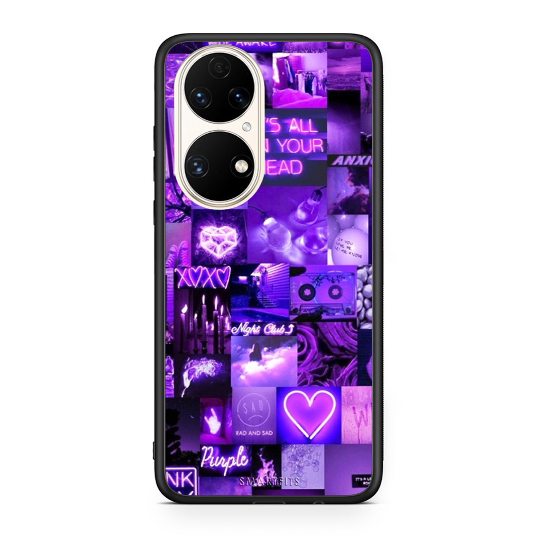 Huawei P50 Collage Stay Wild Θήκη Αγίου Βαλεντίνου από τη Smartfits με σχέδιο στο πίσω μέρος και μαύρο περίβλημα | Smartphone case with colorful back and black bezels by Smartfits