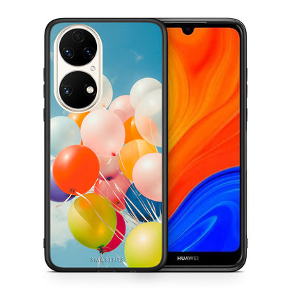Θήκη Huawei P50 Colorful Balloons από τη Smartfits με σχέδιο στο πίσω μέρος και μαύρο περίβλημα | Huawei P50 Colorful Balloons case with colorful back and black bezels