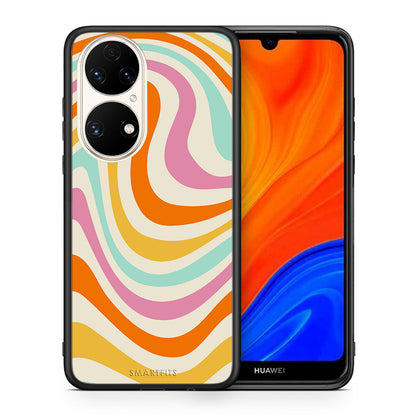 Θήκη Huawei P50 Colourful Waves από τη Smartfits με σχέδιο στο πίσω μέρος και μαύρο περίβλημα | Huawei P50 Colourful Waves case with colorful back and black bezels