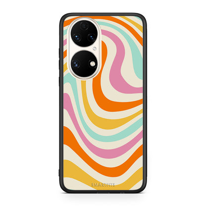 Huawei P50 Colourful Waves θήκη από τη Smartfits με σχέδιο στο πίσω μέρος και μαύρο περίβλημα | Smartphone case with colorful back and black bezels by Smartfits