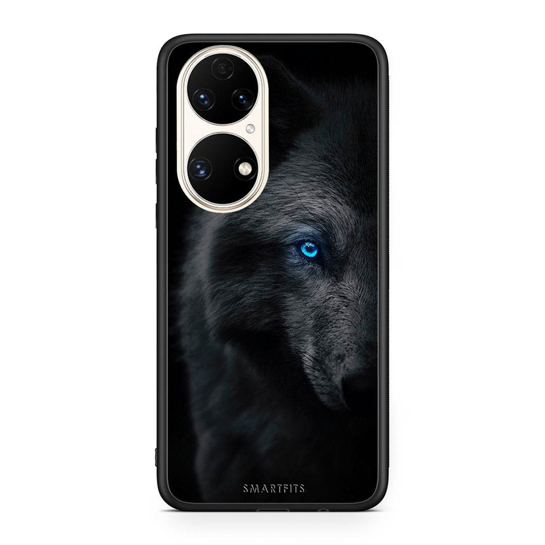 Huawei P50 Dark Wolf θήκη από τη Smartfits με σχέδιο στο πίσω μέρος και μαύρο περίβλημα | Smartphone case with colorful back and black bezels by Smartfits