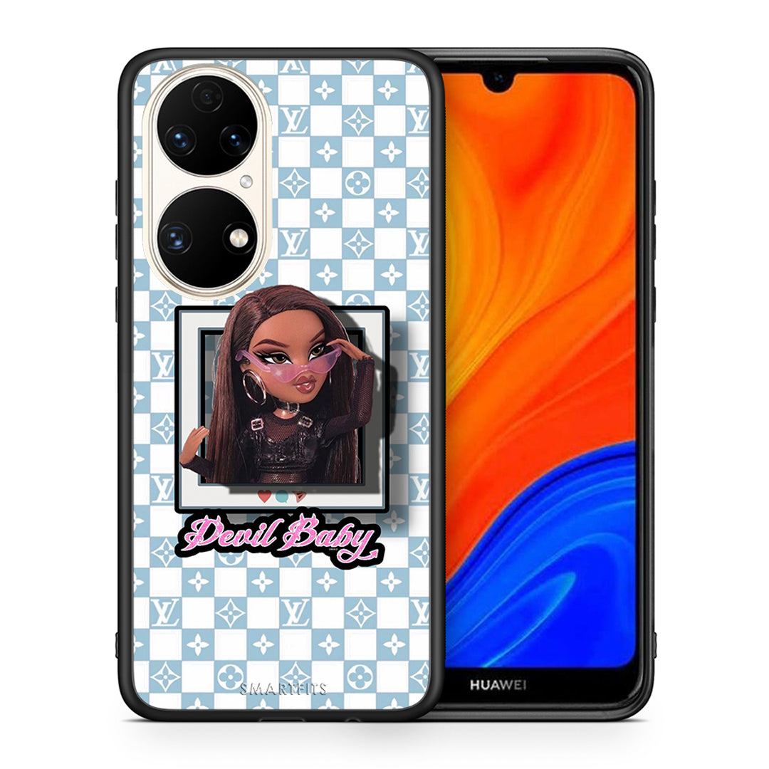 Θήκη Αγίου Βαλεντίνου Huawei P50 Devil Baby από τη Smartfits με σχέδιο στο πίσω μέρος και μαύρο περίβλημα | Huawei P50 Devil Baby case with colorful back and black bezels