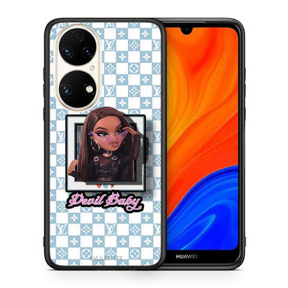 Θήκη Αγίου Βαλεντίνου Huawei P50 Devil Baby από τη Smartfits με σχέδιο στο πίσω μέρος και μαύρο περίβλημα | Huawei P50 Devil Baby case with colorful back and black bezels