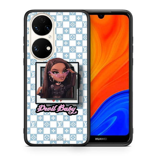 Θήκη Αγίου Βαλεντίνου Huawei P50 Devil Baby από τη Smartfits με σχέδιο στο πίσω μέρος και μαύρο περίβλημα | Huawei P50 Devil Baby case with colorful back and black bezels