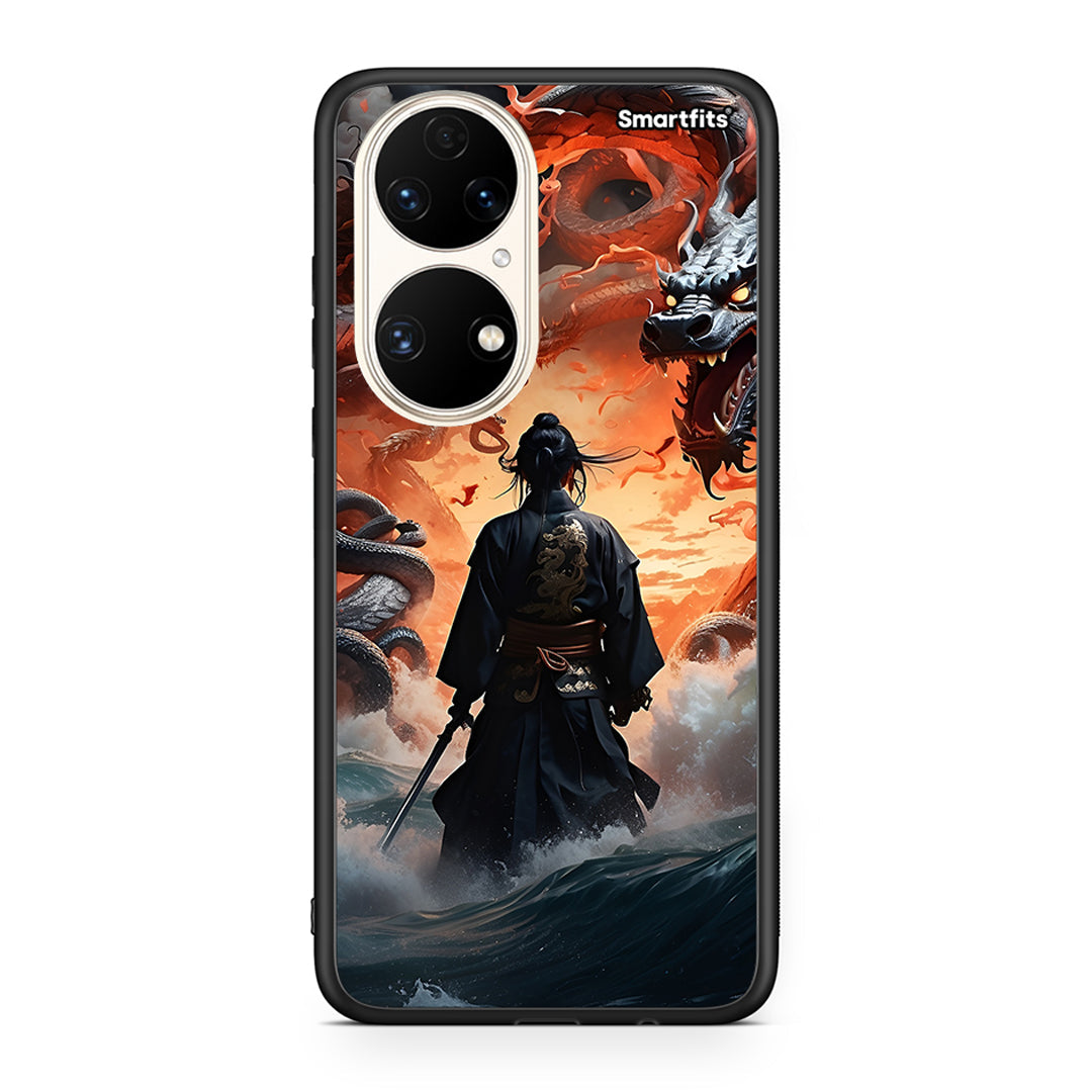 Huawei P50 Dragons Fight θήκη από τη Smartfits με σχέδιο στο πίσω μέρος και μαύρο περίβλημα | Smartphone case with colorful back and black bezels by Smartfits
