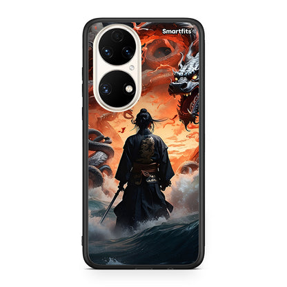 Huawei P50 Dragons Fight θήκη από τη Smartfits με σχέδιο στο πίσω μέρος και μαύρο περίβλημα | Smartphone case with colorful back and black bezels by Smartfits