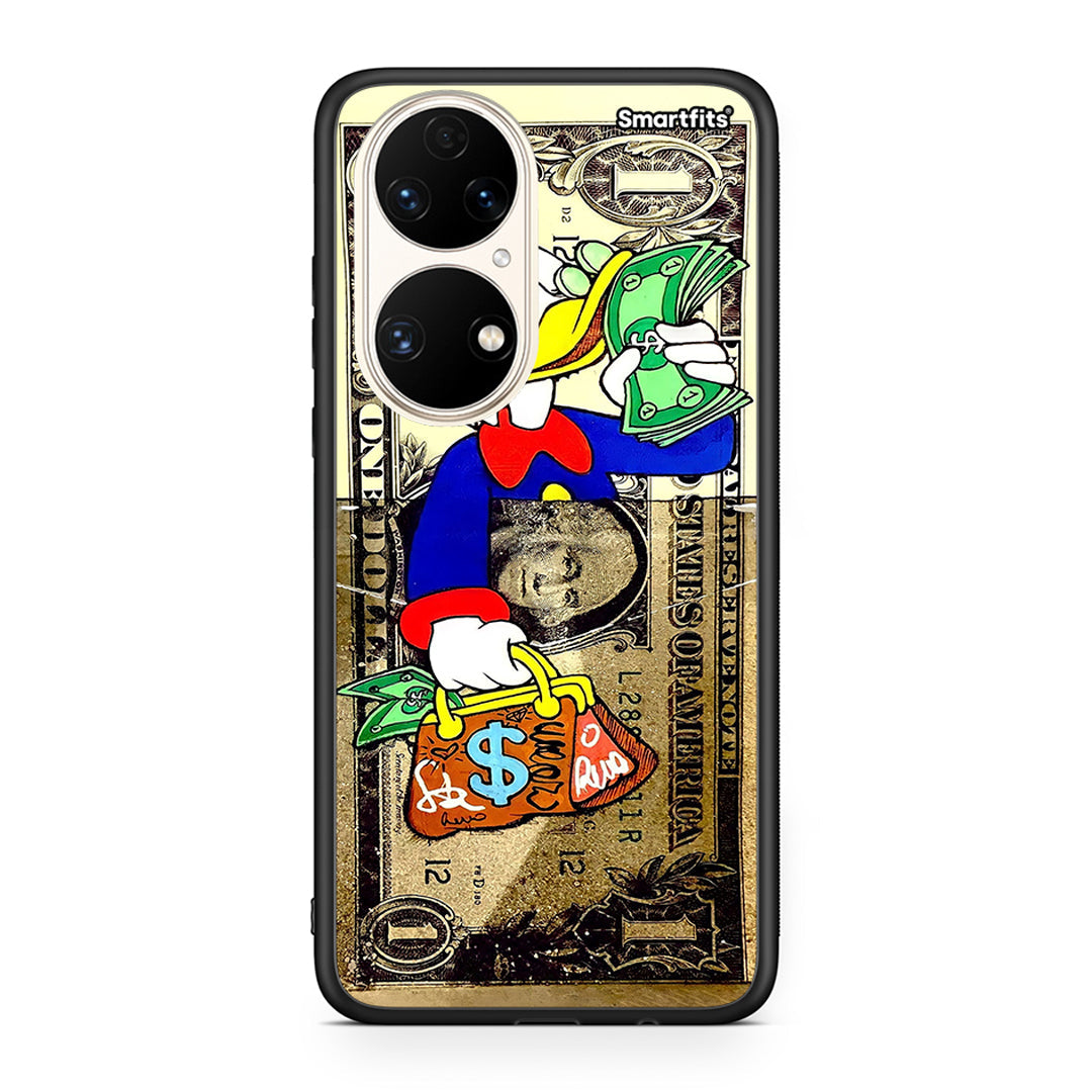 Huawei P50 Duck Money Θήκη από τη Smartfits με σχέδιο στο πίσω μέρος και μαύρο περίβλημα | Smartphone case with colorful back and black bezels by Smartfits