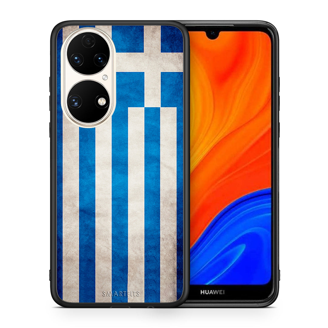 Θήκη Huawei P50 Greek Flag από τη Smartfits με σχέδιο στο πίσω μέρος και μαύρο περίβλημα | Huawei P50 Greek Flag case with colorful back and black bezels