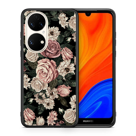 Θήκη Huawei P50 Wild Roses Flower από τη Smartfits με σχέδιο στο πίσω μέρος και μαύρο περίβλημα | Huawei P50 Wild Roses Flower case with colorful back and black bezels