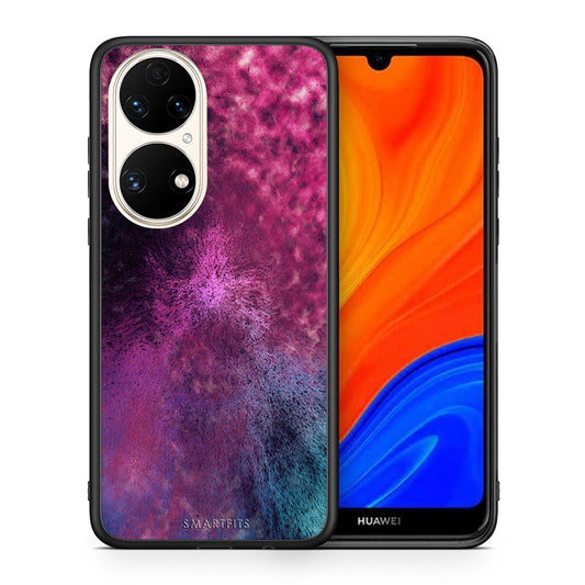 Θήκη Huawei P50 Aurora Galaxy από τη Smartfits με σχέδιο στο πίσω μέρος και μαύρο περίβλημα | Huawei P50 Aurora Galaxy case with colorful back and black bezels