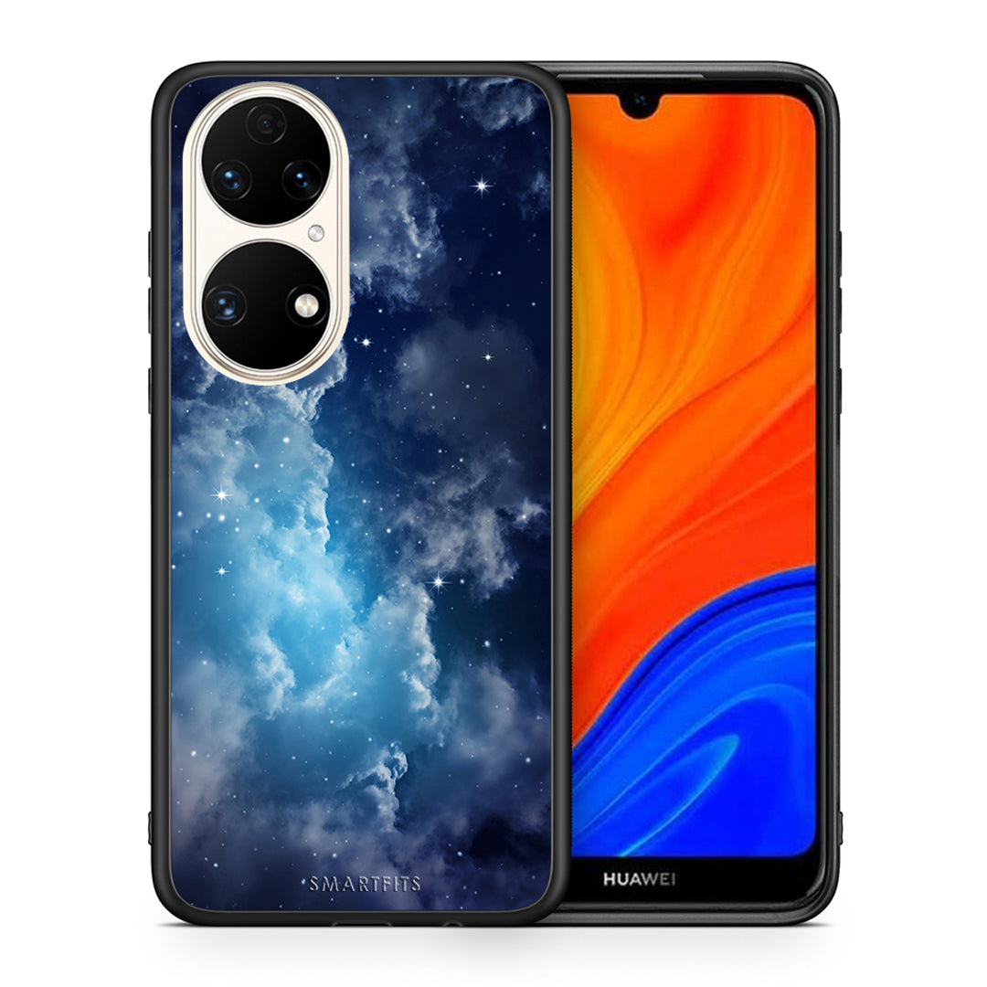 Θήκη Huawei P50 Blue Sky Galaxy από τη Smartfits με σχέδιο στο πίσω μέρος και μαύρο περίβλημα | Huawei P50 Blue Sky Galaxy case with colorful back and black bezels