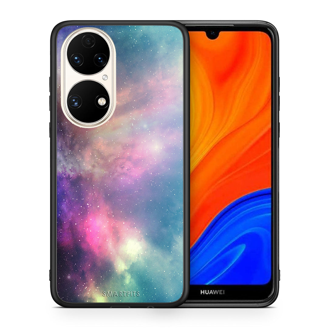 Θήκη Huawei P50 Rainbow Galaxy από τη Smartfits με σχέδιο στο πίσω μέρος και μαύρο περίβλημα | Huawei P50 Rainbow Galaxy case with colorful back and black bezels