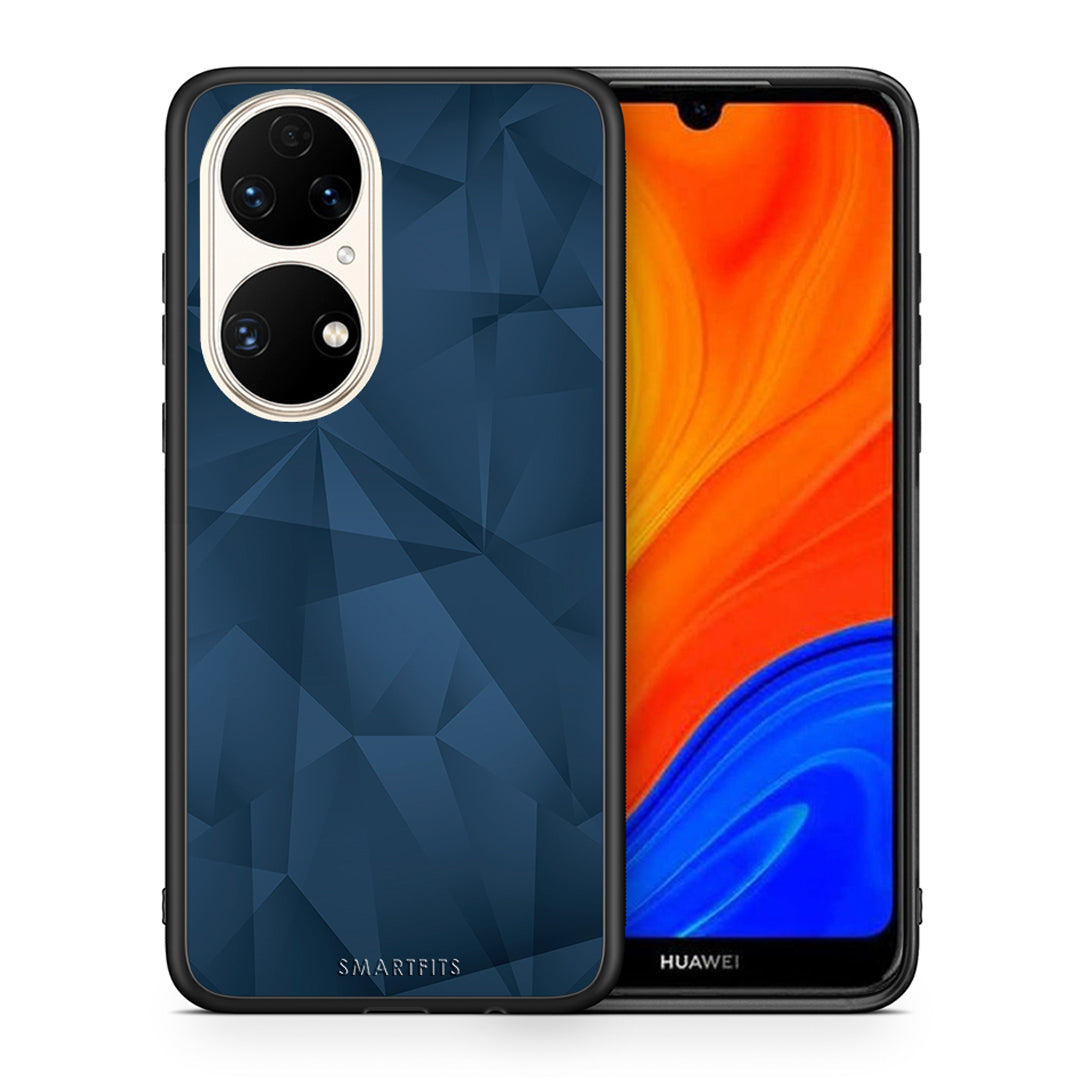 Θήκη Huawei P50 Blue Abstract Geometric από τη Smartfits με σχέδιο στο πίσω μέρος και μαύρο περίβλημα | Huawei P50 Blue Abstract Geometric case with colorful back and black bezels