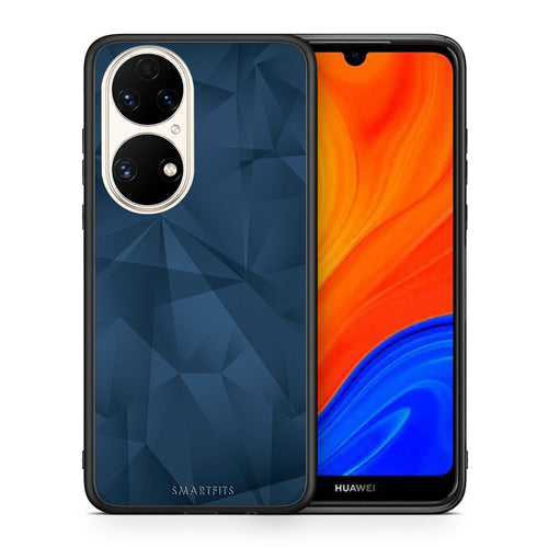 Θήκη Huawei P50 Blue Abstract Geometric από τη Smartfits με σχέδιο στο πίσω μέρος και μαύρο περίβλημα | Huawei P50 Blue Abstract Geometric case with colorful back and black bezels