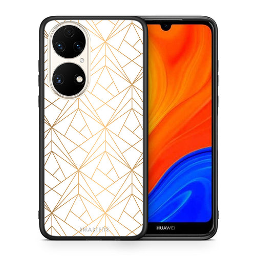 Θήκη Huawei P50 Luxury White Geometric από τη Smartfits με σχέδιο στο πίσω μέρος και μαύρο περίβλημα | Huawei P50 Luxury White Geometric case with colorful back and black bezels