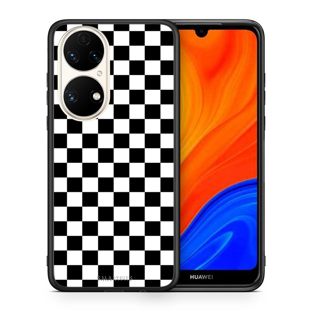 Θήκη Huawei P50 Squares Geometric από τη Smartfits με σχέδιο στο πίσω μέρος και μαύρο περίβλημα | Huawei P50 Squares Geometric case with colorful back and black bezels