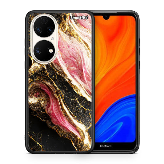 Θήκη Huawei P50 Glamorous Pink Marble από τη Smartfits με σχέδιο στο πίσω μέρος και μαύρο περίβλημα | Huawei P50 Glamorous Pink Marble case with colorful back and black bezels