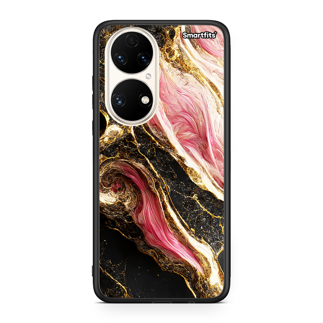 Huawei P50 Glamorous Pink Marble θήκη από τη Smartfits με σχέδιο στο πίσω μέρος και μαύρο περίβλημα | Smartphone case with colorful back and black bezels by Smartfits