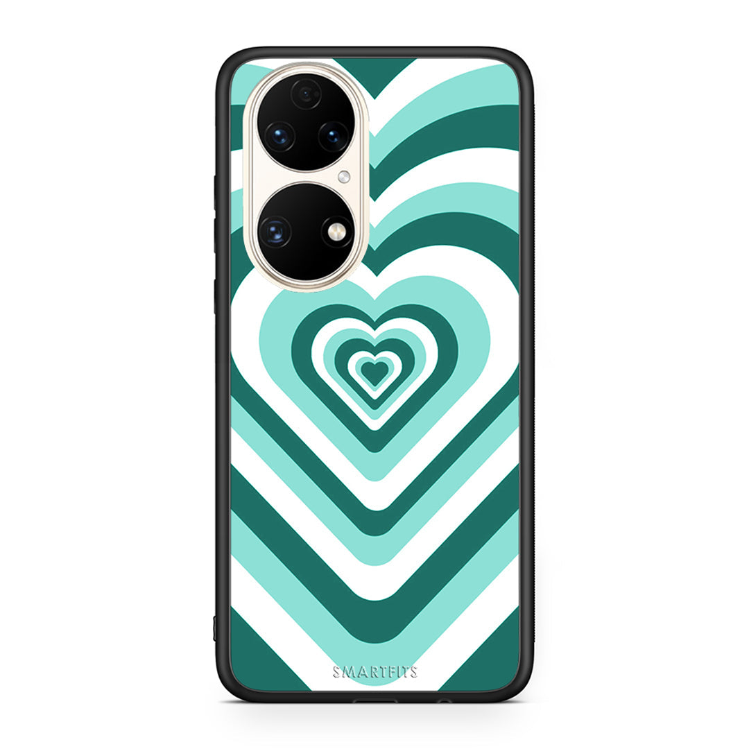 Huawei P50 Green Hearts θήκη από τη Smartfits με σχέδιο στο πίσω μέρος και μαύρο περίβλημα | Smartphone case with colorful back and black bezels by Smartfits