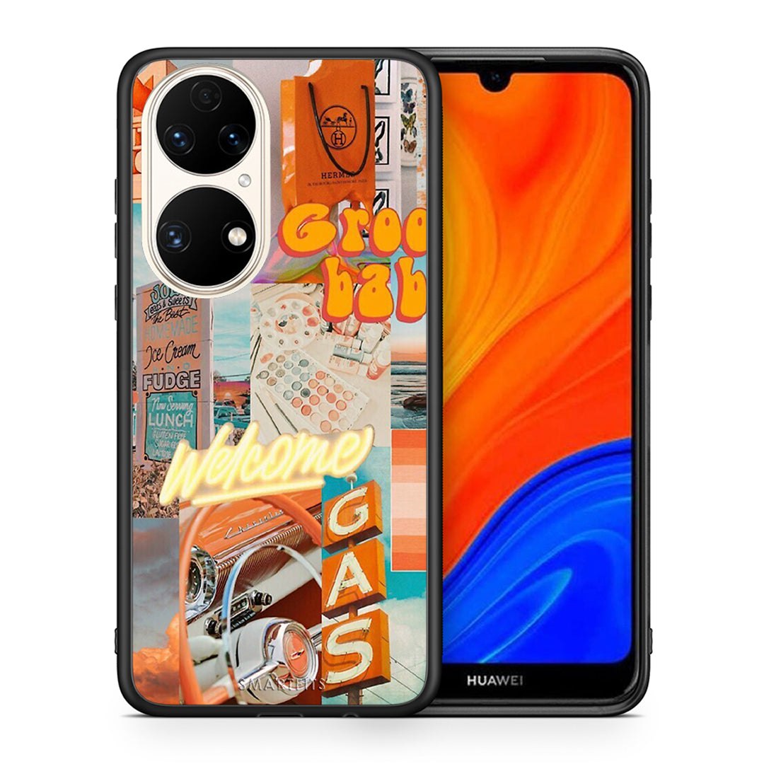 Θήκη Αγίου Βαλεντίνου Huawei P50 Groovy Babe από τη Smartfits με σχέδιο στο πίσω μέρος και μαύρο περίβλημα | Huawei P50 Groovy Babe case with colorful back and black bezels