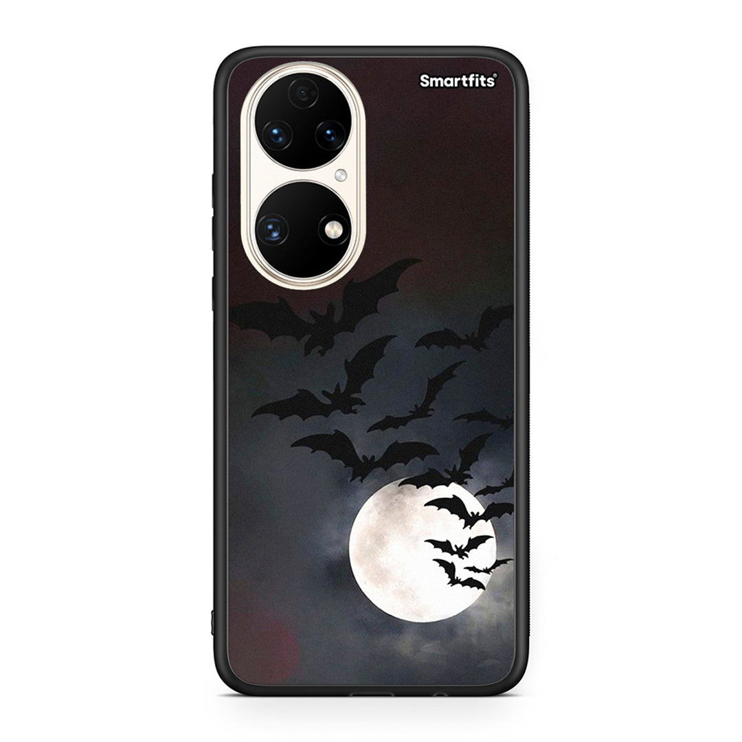 Huawei P50 Halloween Bat Night Θήκη από τη Smartfits με σχέδιο στο πίσω μέρος και μαύρο περίβλημα | Smartphone case with colorful back and black bezels by Smartfits