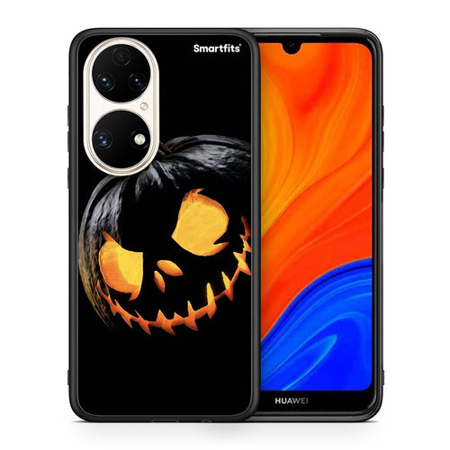 Θήκη Huawei P50 Halloween Scary Pumpkin από τη Smartfits με σχέδιο στο πίσω μέρος και μαύρο περίβλημα | Huawei P50 Halloween Scary Pumpkin case with colorful back and black bezels