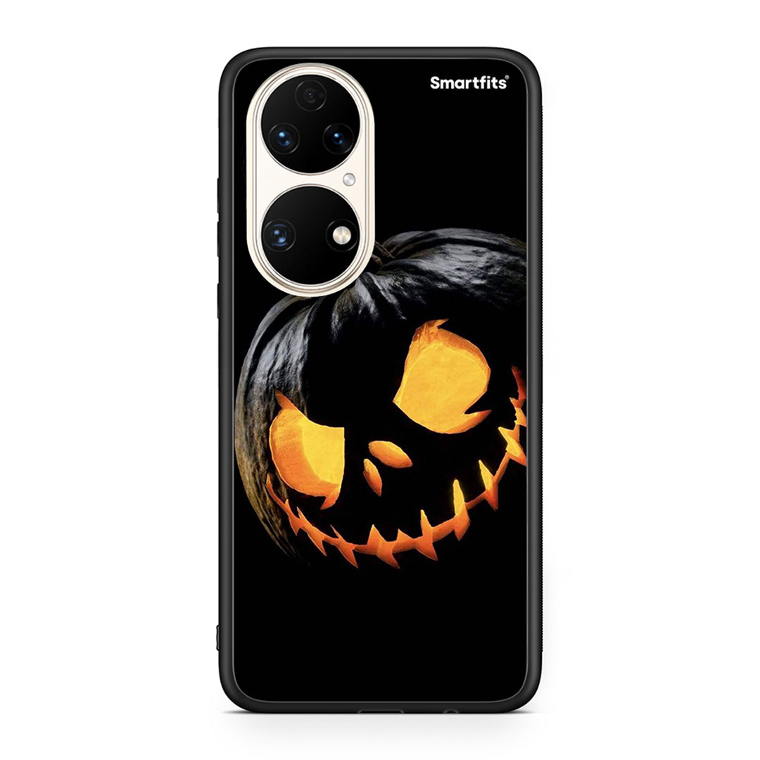 Huawei P50 Halloween Scary Pumpkin Θήκη από τη Smartfits με σχέδιο στο πίσω μέρος και μαύρο περίβλημα | Smartphone case with colorful back and black bezels by Smartfits