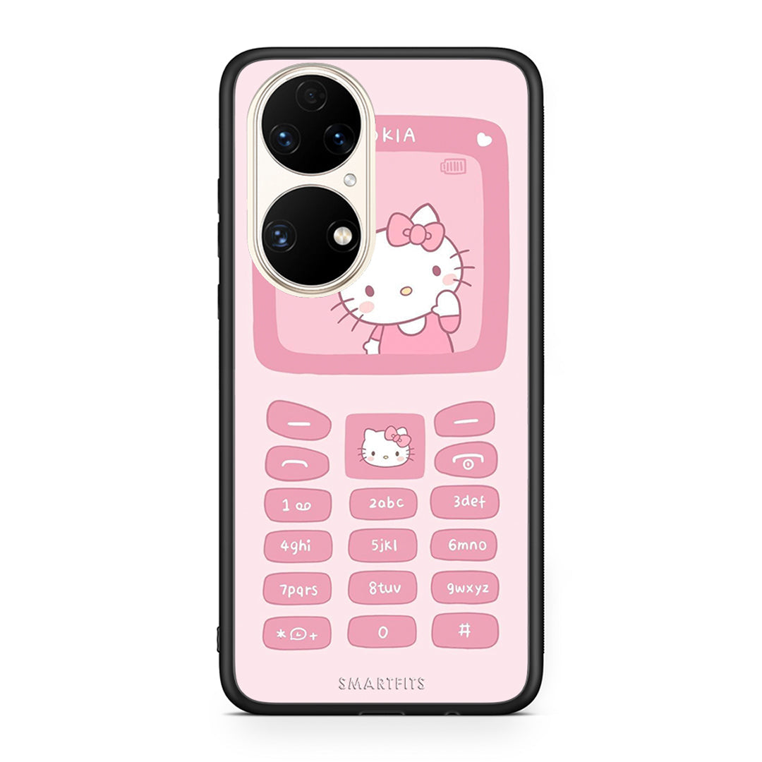 Huawei P50 Hello Kitten Θήκη Αγίου Βαλεντίνου από τη Smartfits με σχέδιο στο πίσω μέρος και μαύρο περίβλημα | Smartphone case with colorful back and black bezels by Smartfits