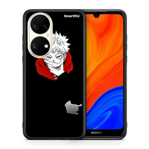 Θήκη Huawei P50 Itadori Anime από τη Smartfits με σχέδιο στο πίσω μέρος και μαύρο περίβλημα | Huawei P50 Itadori Anime case with colorful back and black bezels