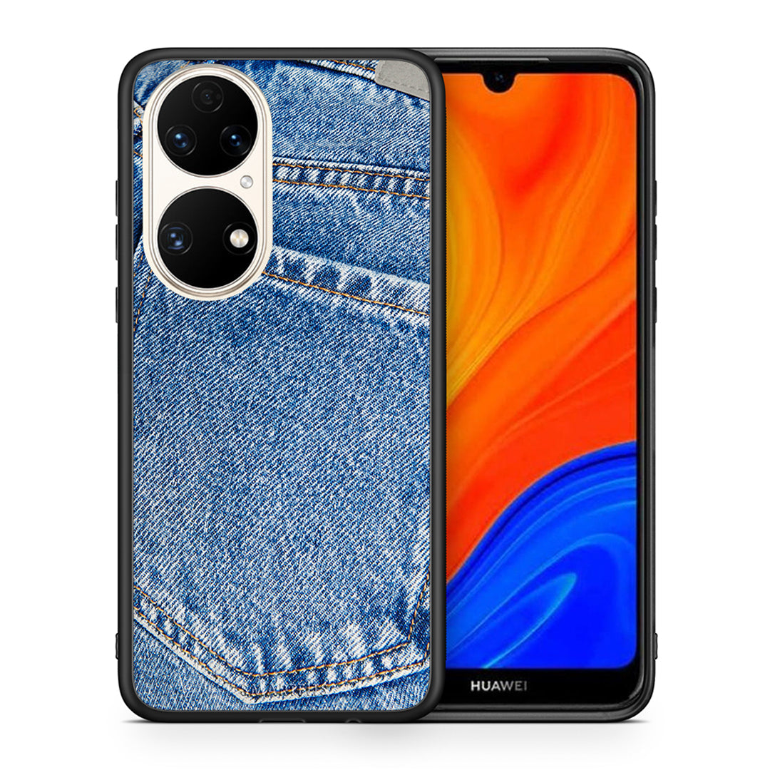 Θήκη Huawei P50 Jeans Pocket από τη Smartfits με σχέδιο στο πίσω μέρος και μαύρο περίβλημα | Huawei P50 Jeans Pocket case with colorful back and black bezels