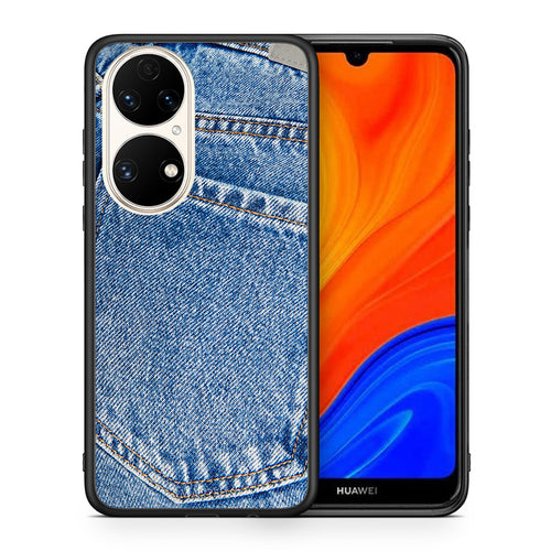 Θήκη Huawei P50 Jeans Pocket από τη Smartfits με σχέδιο στο πίσω μέρος και μαύρο περίβλημα | Huawei P50 Jeans Pocket case with colorful back and black bezels