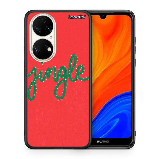 Θήκη Huawei P50 Jingle Xmas από τη Smartfits με σχέδιο στο πίσω μέρος και μαύρο περίβλημα | Huawei P50 Jingle Xmas case with colorful back and black bezels