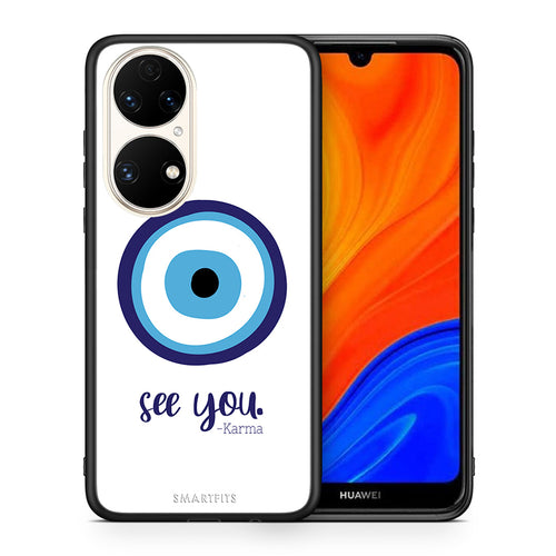 Θήκη Huawei P50 Karma Says από τη Smartfits με σχέδιο στο πίσω μέρος και μαύρο περίβλημα | Huawei P50 Karma Says case with colorful back and black bezels