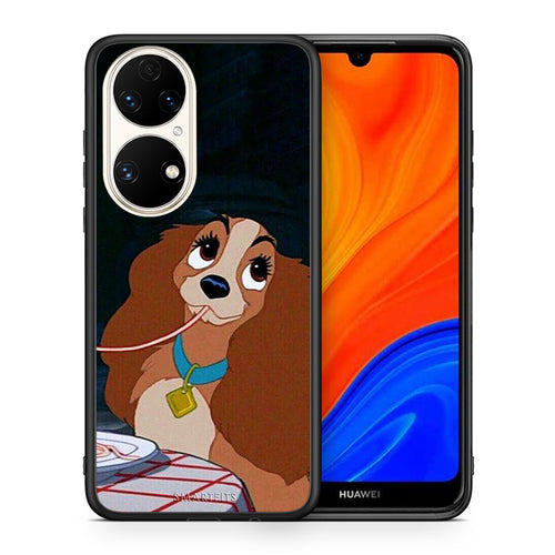 Θήκη Αγίου Βαλεντίνου Huawei P50 Lady And Tramp 2 από τη Smartfits με σχέδιο στο πίσω μέρος και μαύρο περίβλημα | Huawei P50 Lady And Tramp 2 case with colorful back and black bezels